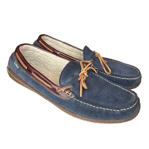 LL BEAN Hand Sewn Fleece Lined Slippers Mocs Navy Suede Men's Size 11 M